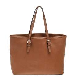 Pre Owned Michael Kors Brown Leather Large Jet Set Travel Tote