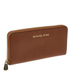 Pre Owned Michael Kors Brown Saffiano Leather Zip Around Wallet