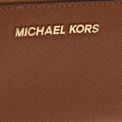 Pre Owned Michael Kors Brown Saffiano Leather Zip Around Wallet