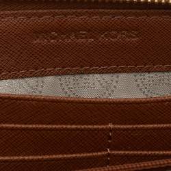 Pre Owned Michael Kors Brown Saffiano Leather Zip Around Wallet
