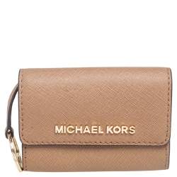 Pre Owned Michael Kors Beige Saffinao Leather Jet Set Travel Card Case