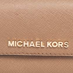 Pre Owned Michael Kors Beige Saffinao Leather Jet Set Travel Card Case
