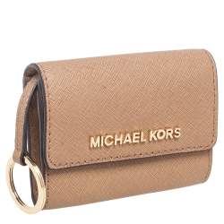 Pre Owned Michael Kors Beige Saffinao Leather Jet Set Travel Card Case