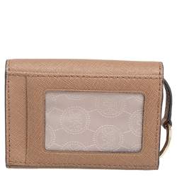 Pre Owned Michael Kors Beige Saffinao Leather Jet Set Travel Card Case