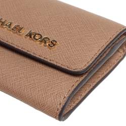 Pre Owned Michael Kors Beige Saffinao Leather Jet Set Travel Card Case