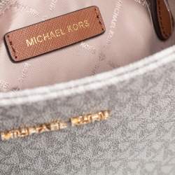 Pre Owned Michael Kors White Signature Coated Canvas Jet Set Travel Messenger Bag