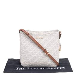 Pre Owned Michael Kors White Signature Coated Canvas Jet Set Travel Messenger Bag