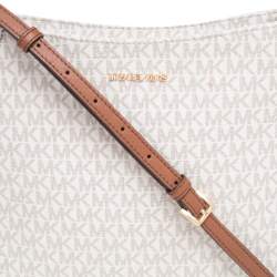 Pre Owned Michael Kors White Signature Coated Canvas Jet Set Travel Messenger Bag