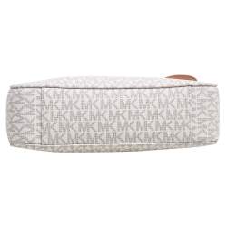 Pre Owned Michael Kors White Signature Coated Canvas Jet Set Travel Messenger Bag