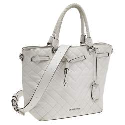 Pre Owned Michael Kors White Quilted Leather Medium Blakely Tote