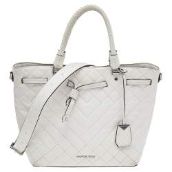 Pre Owned Michael Kors White Quilted Leather Medium Blakely Tote