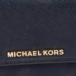 Pre Owned Michael Kors Navy Blue Saffiano Leather Jet Set Travel Flat Wallet