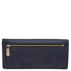 Pre Owned Michael Kors Navy Blue Saffiano Leather Jet Set Travel Flat Wallet
