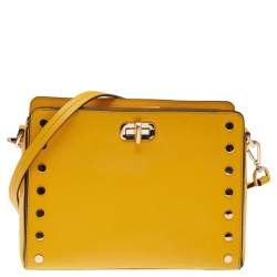 Pre Owned Michael Kors Yellow Leather Sylvie Crossbody Bag