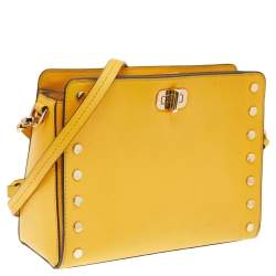 Pre Owned Michael Kors Yellow Leather Sylvie Crossbody Bag