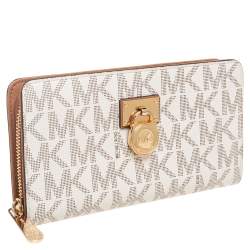 مملوكة مسبقًا Michael Kors Beige Coated Canvas Hamilton Zip Around Wallet