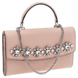 مملوكة مسبقًا محفظة بسلسلة مايكل كورس أفا مزخرف كريستال جلد وردي