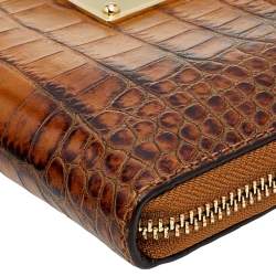 Pre Owned محفظة مايكل كورس جلد نقشة التمساح بني بسحاب ملتف