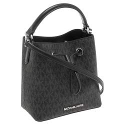 Pre Owned Michael Kors Black/Grey Signature Canvas Suri Drawstring Bucket Bag