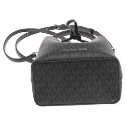Pre Owned Michael Kors Black/Grey Signature Canvas Suri Drawstring Bucket Bag