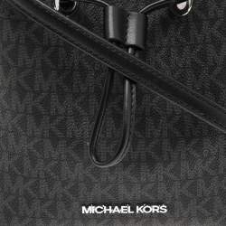 Pre Owned Michael Kors Black/Grey Signature Canvas Suri Drawstring Bucket Bag