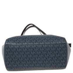 Pre Owned حقيبة يد توتس مايكل كورس كيمبيرلي جلد وكانفاس بالشعار أزرق