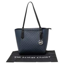 Pre Owned حقيبة يد توتس مايكل كورس كيمبيرلي جلد وكانفاس بالشعار أزرق