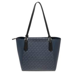 Pre Owned حقيبة يد توتس مايكل كورس كيمبيرلي جلد وكانفاس بالشعار أزرق