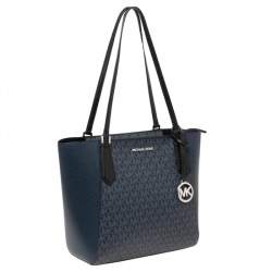 Pre Owned حقيبة يد توتس مايكل كورس كيمبيرلي جلد وكانفاس بالشعار أزرق