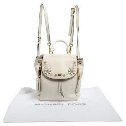 Pre Owned Michael Kors White Leather Floral Embellished Backpack
