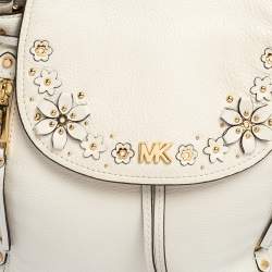 Pre Owned Michael Kors White Leather Floral Embellished Backpack