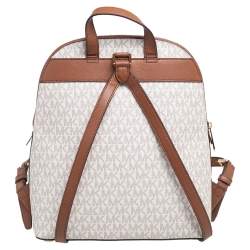 مملوكة مسبقًا MICHAEL Michael Kors White/Tan Signature Canvas And Leather Emmy Backpack