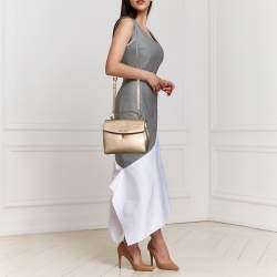 Pre Owned Michael Kors Metallic Gold Leather Small Ava Top Handle Bag