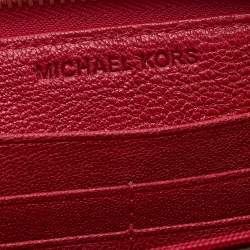 Michael Kors Red Leather Jet Set Zip Around Wallet