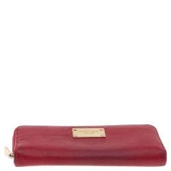 Michael Kors Red Leather Jet Set Zip Around Wallet