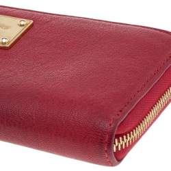 Michael Kors Red Leather Jet Set Zip Around Wallet