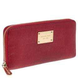 Michael Kors Red Leather Jet Set Zip Around Wallet