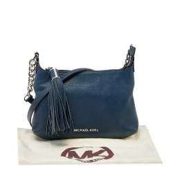 Pre Owned Michael Kors Navy Blue Leather Bedford Tassel Crossbody Bag