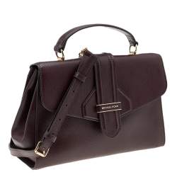 Pre Owned Michael Kors Burgundy Leather Bleecker Top Handle Bag