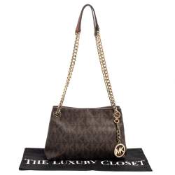 مملوكة مسبقًا حقيبة يد مايكل كورس جت ست كانفاس مقوى مميز بني