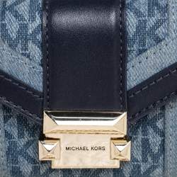 Pre Owned Michael Kors Navy Blue Denim and Leather Whitney Compact Wallet