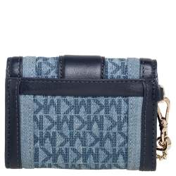 Pre Owned Michael Kors Navy Blue Denim and Leather Whitney Compact Wallet