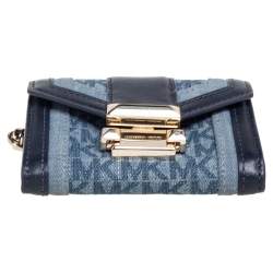 Pre Owned Michael Kors Navy Blue Denim and Leather Whitney Compact Wallet