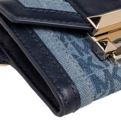 Pre Owned Michael Kors Navy Blue Denim and Leather Whitney Compact Wallet