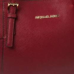 Pre Owned MICHAEL Michael Kors Red Leather Medium Jet Set Top Zip Tote