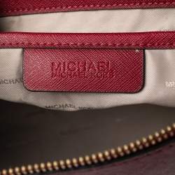 Pre Owned MICHAEL Michael Kors Red Leather Medium Jet Set Top Zip Tote
