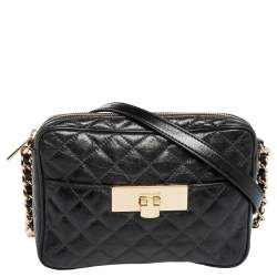 Pre Owned Michael Kors Black Quilted Leather Susannah Lock Messenger Bag