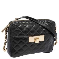 Pre Owned Michael Kors Black Quilted Leather Susannah Lock Messenger Bag