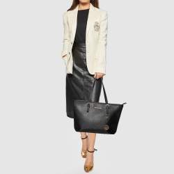 Pre Owned حقيبة يد توتس مايكل كورس جيت سيت ترافيل جلد سافيانو أسود