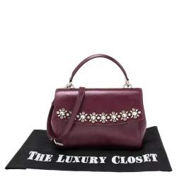 Pre Owned Michael Kors Metallic Purple Leather AVA Crystals Top Handle Bag